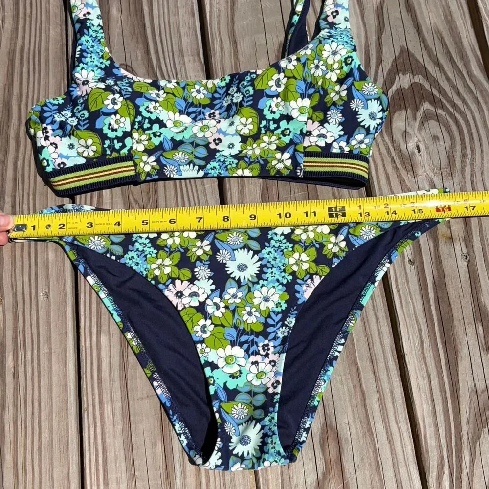Aerie Blue All Over Floral Print Bikini Set, size M/L